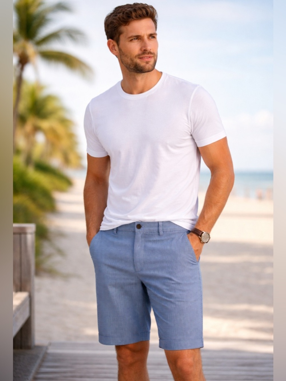 Brooks Brothers Light Blue Checkered Cotton Shorts Size 34